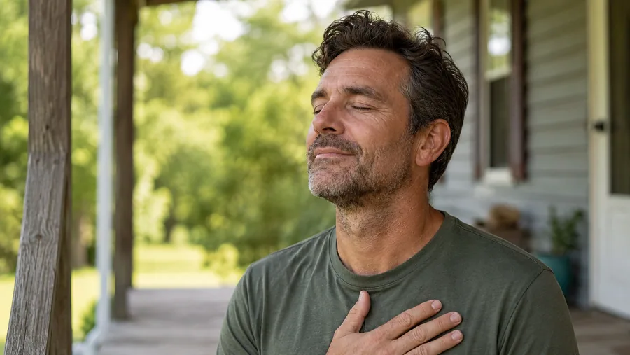 Man breathing comfortably outdoors
